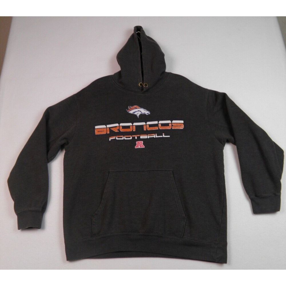 Vintage Denver Broncos Grey Hoodie Sweatshirt NFL Team Apparel Size Large